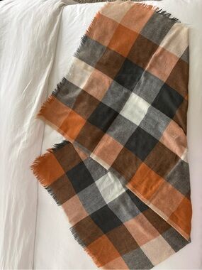 Cozy Plaid Blanket Scarf in Rust, Brown & Cream